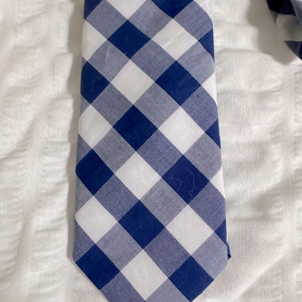 Boys J. Crew Crewcuts 42” Navy and White Cotton Gingham Check Tie